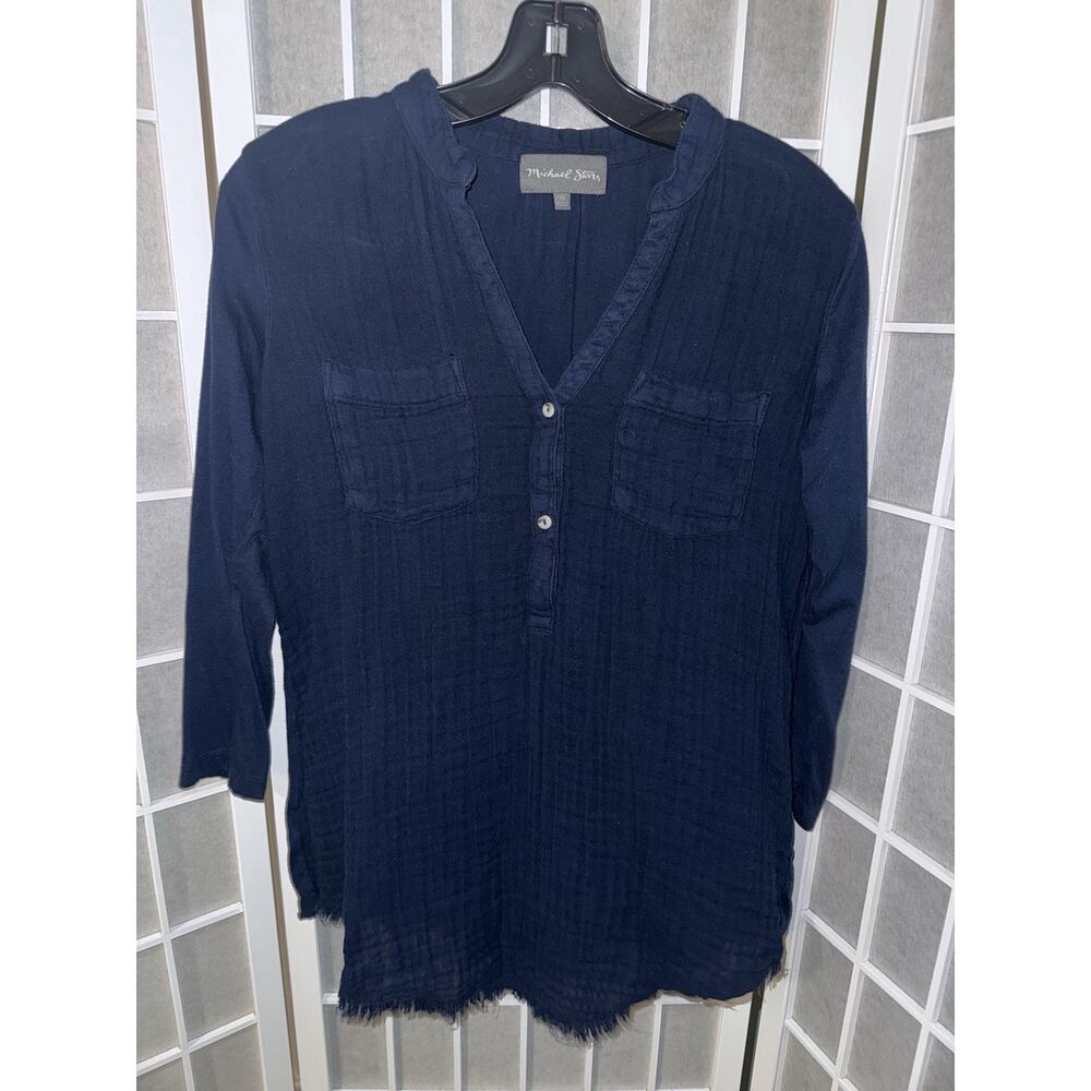 Michael Stars Size XS Navy Blue Button Up Blouse shirt Top